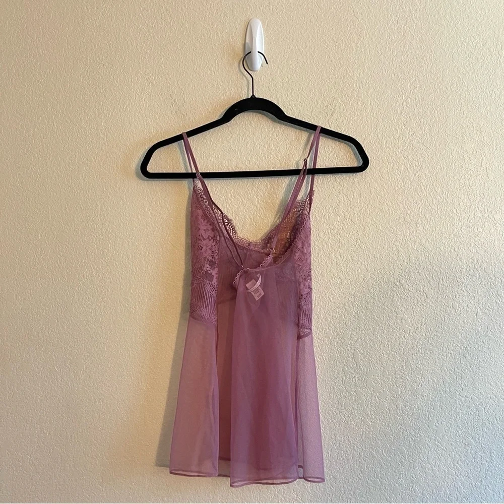 VICTORIA'S SECRET Lace Mauve Mesh Babydoll Top Women's Size Small - Picture 2 of 10